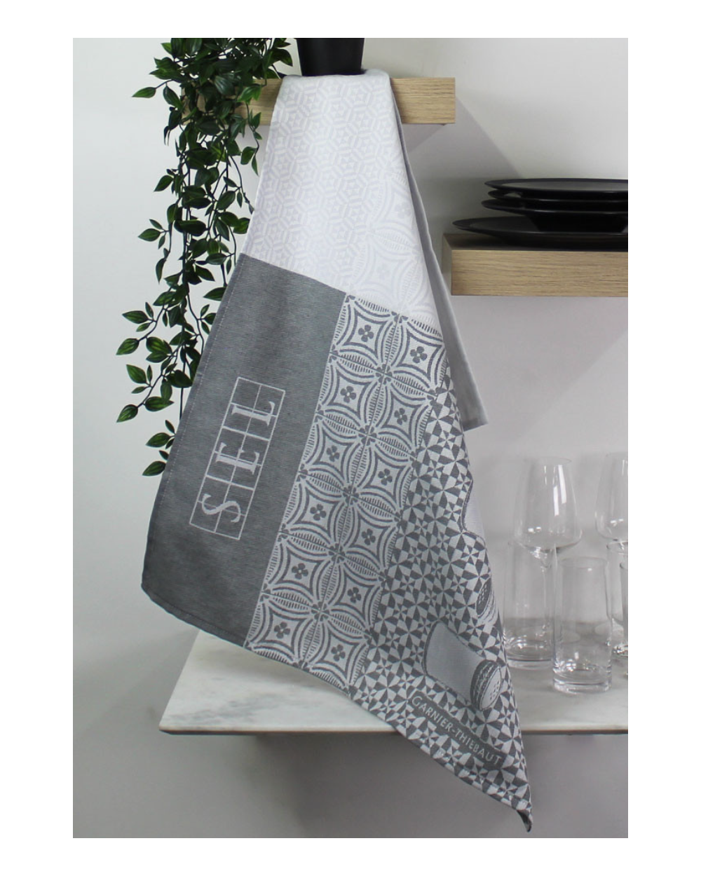 Torchon Jacquard Lin Herbes De Provence - 48x70 Cm, 100% Coton, Lavable Machine, Motif Méditerranéen élégant